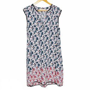 LOFT Garden Floral Split Neck Casual Dress Large